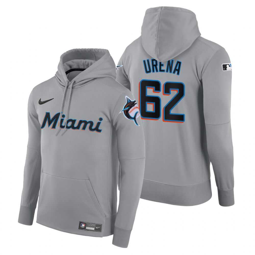 Men Miami Marlins 62 Urena gray road hoodie 2021 MLB Nike Jerseys